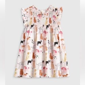 Quince 100% Organic Cotton Poplin Smocked Flutter Sleeve Dress - Pink Puppy Pals